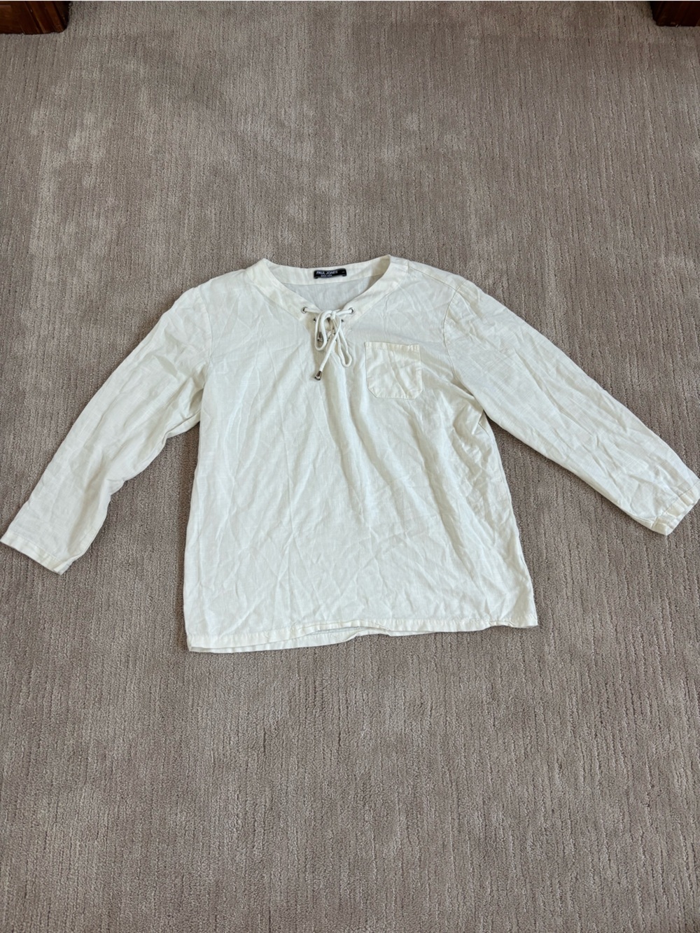 Paul Jones White Mens Lace-Up Quarter Sleeve Top